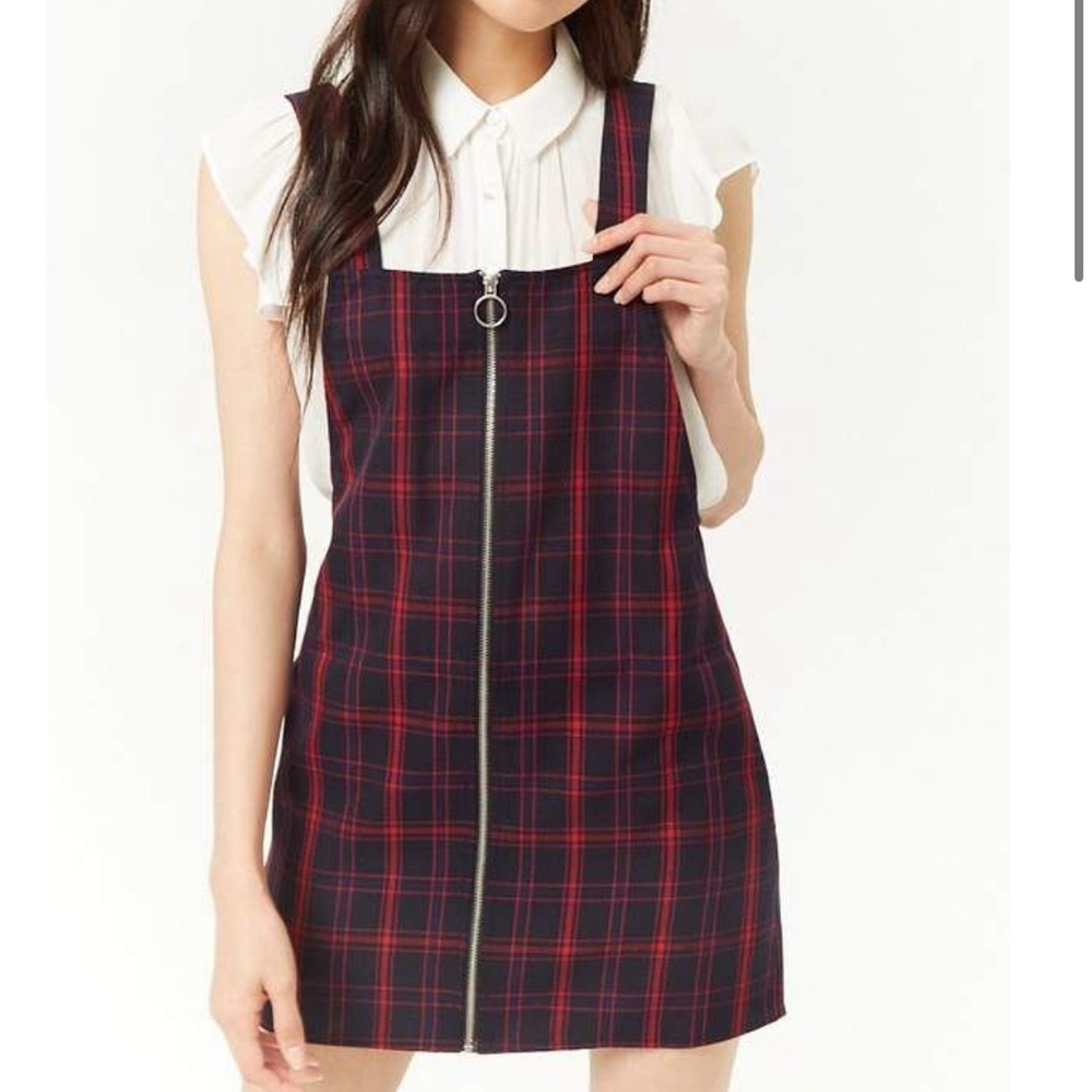 Forever 21 Plaid Pull-Ring Zipper Overall Dress Overall dress size small